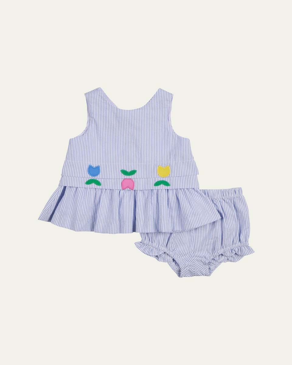 Girl's Seersucker Dress W/ Bloomers, Size 3M-24